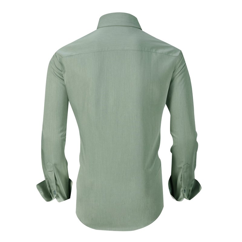 Alex Vando Mens Dress Shirts Wrinkle Free Regular Fit Stretch Rayon Button Down Shirt,Olivine,L - Image 2